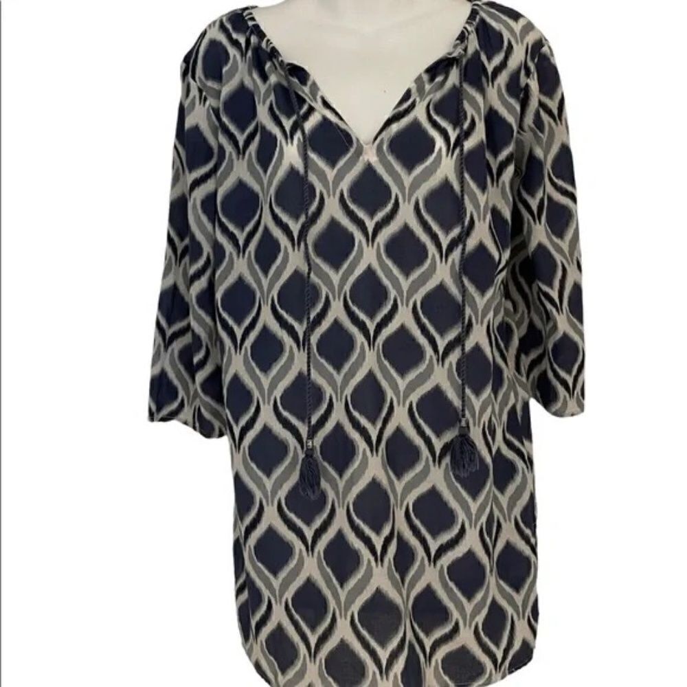 Tara Michelle Ikat Pattern Navy Tunic Top Size Small - Picture 3 of 5